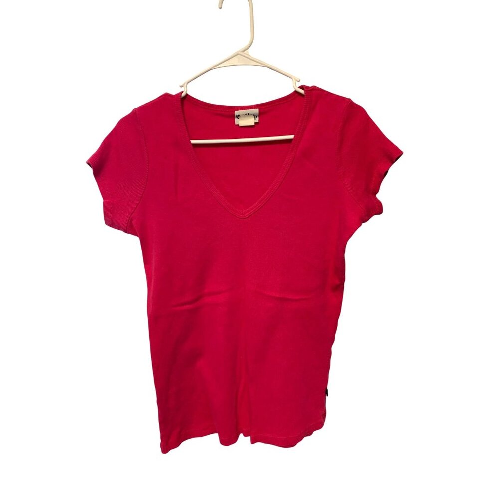 Outlaw Womens Women Size 2X Short Sleeve Vneck Ribbed Pullover Tshirt Tee VNeck